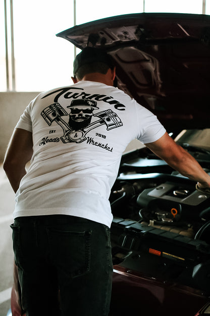 "Turnin Heads & Wrenches" T-shirt -White